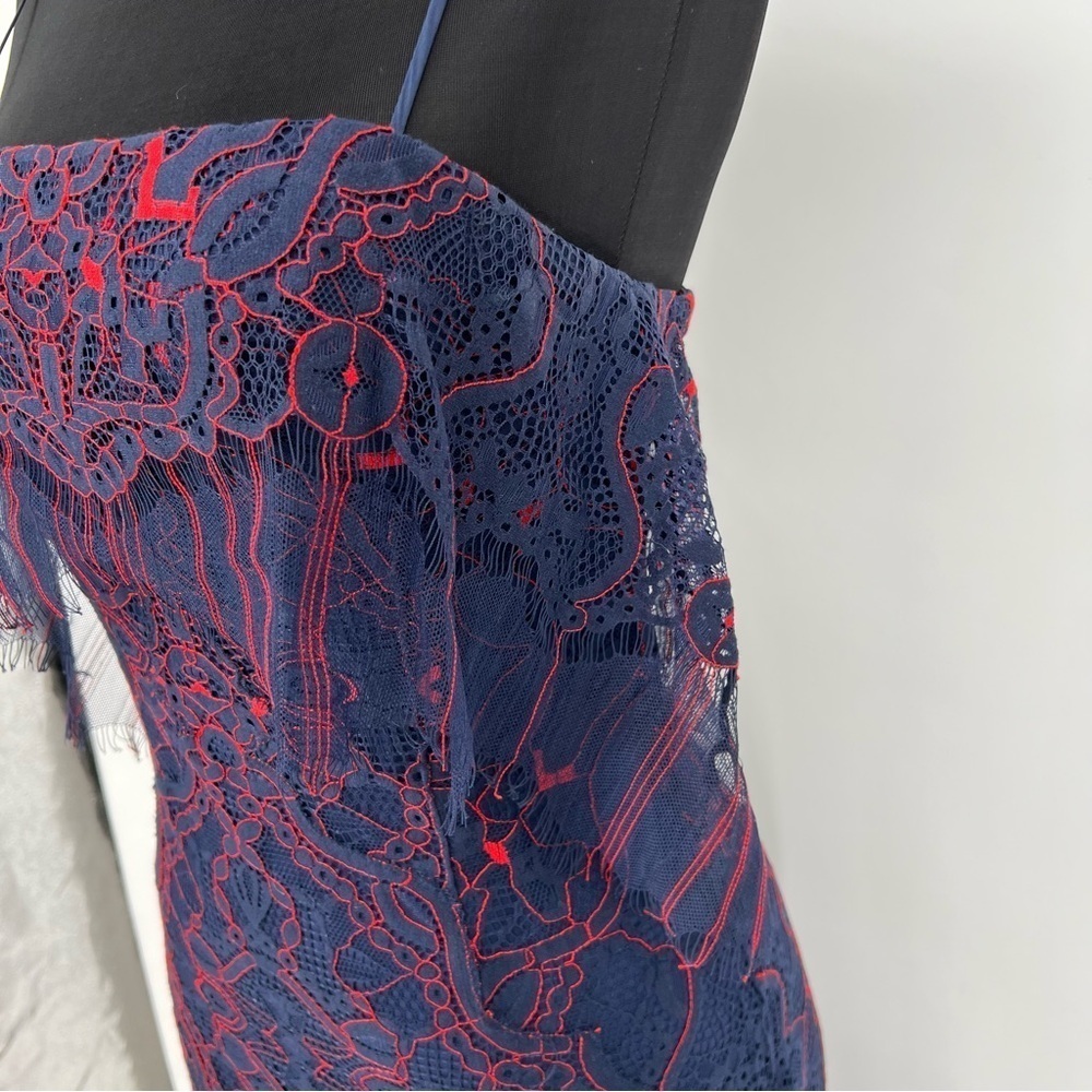 JONATHAN SIMKHAI Midnight & Red Lace‎ Overlay Illusion Midi Dress - Picture 8 of 16